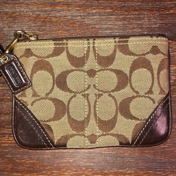 Coach Brown Tan Monogram Wristlet - Picture 2 of 6